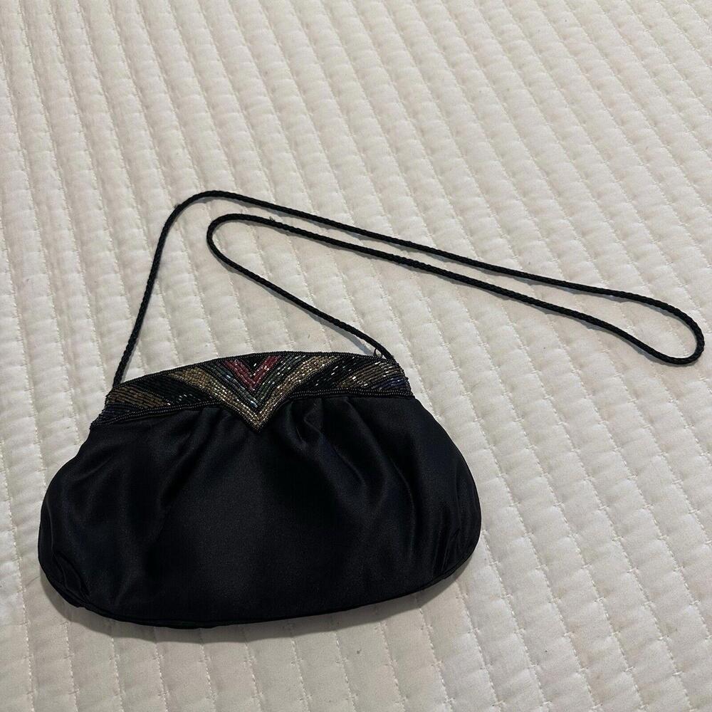 Women’s Black & Multi Color Beaded Bead Shoulder Bag Evening Purse